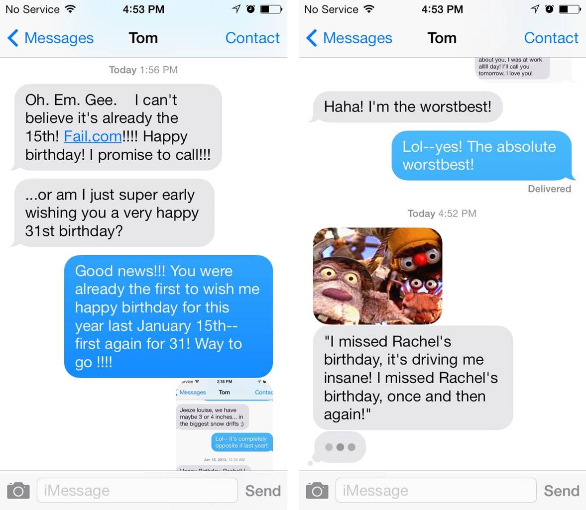 Birthday Texts from Tom
