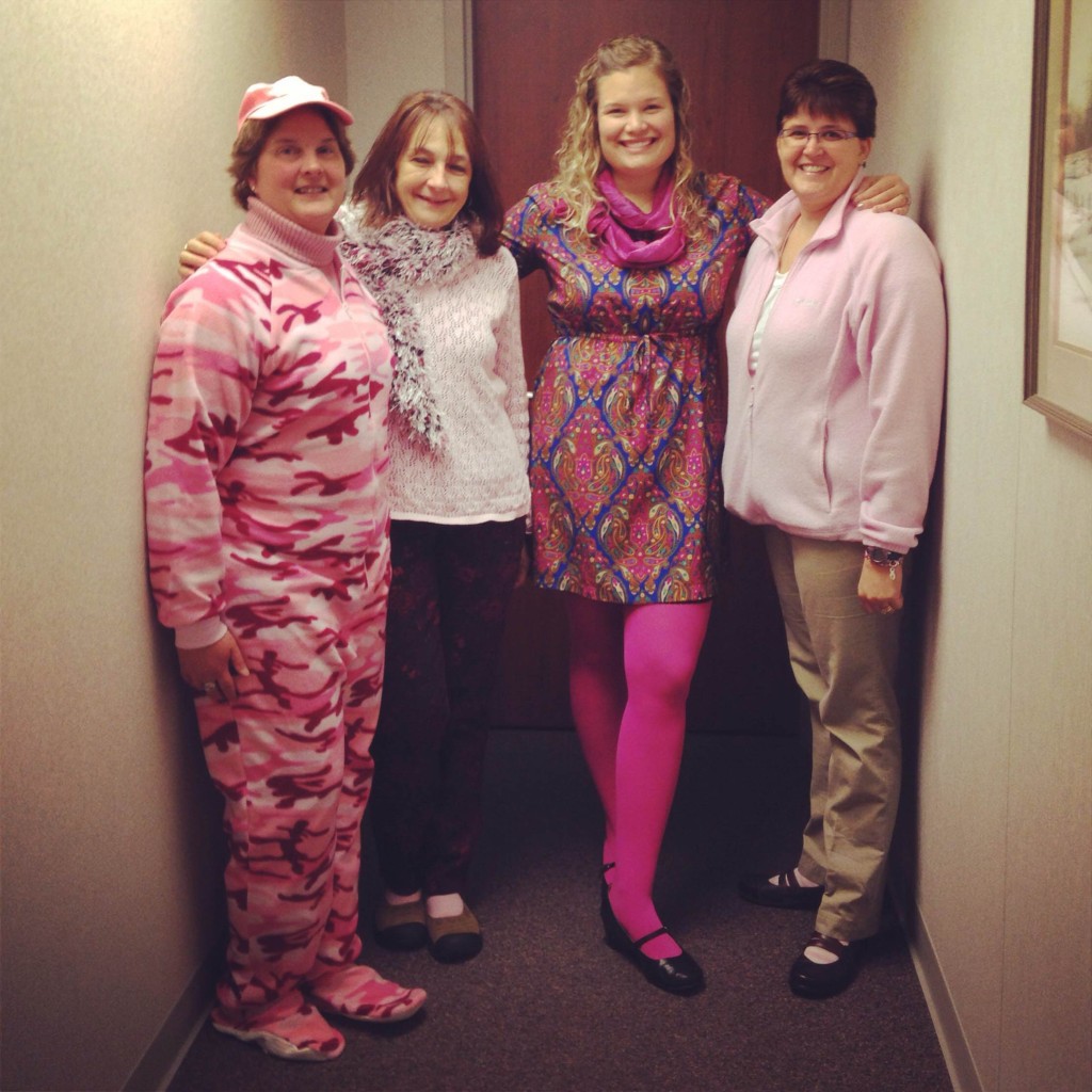 Aimie on the far right-- pretty in pink, adored by her office-mates :)