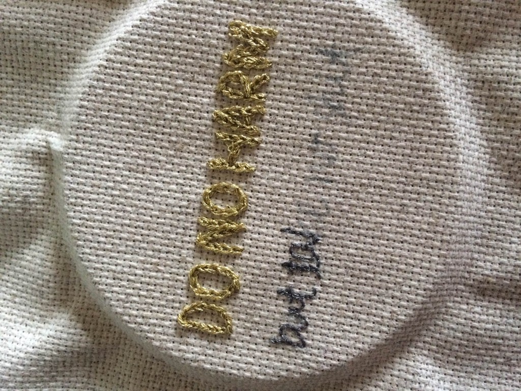 Fun fact-- I was almost done with this one, in metallic thread and not red so as to avoid Wisconsin bias, but then for some reason unknown to me at the time, I started over completely in red and white (see above). Clearly, my subconscious knew where she was headed before any of the rest of us!